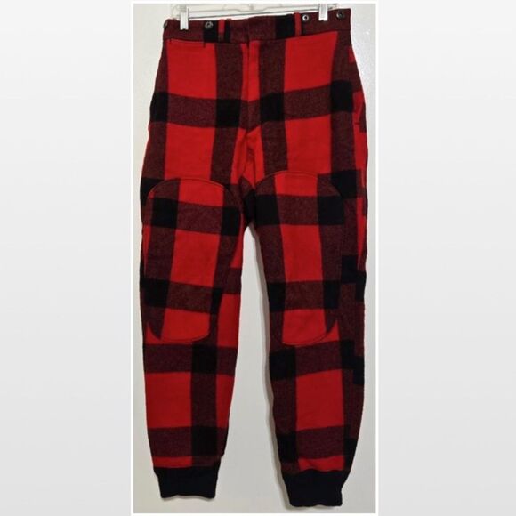 Vintage 1950s Mens Woolrich Wool Pants Outdoors Hunting Red Black Buffalo Plaid - Picture 1 of 16